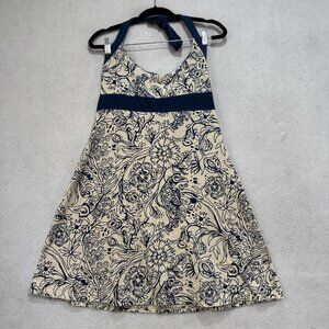 Patagonia Dress Womens Large Blue White Halter Organic Cotton Floral Birds Boho